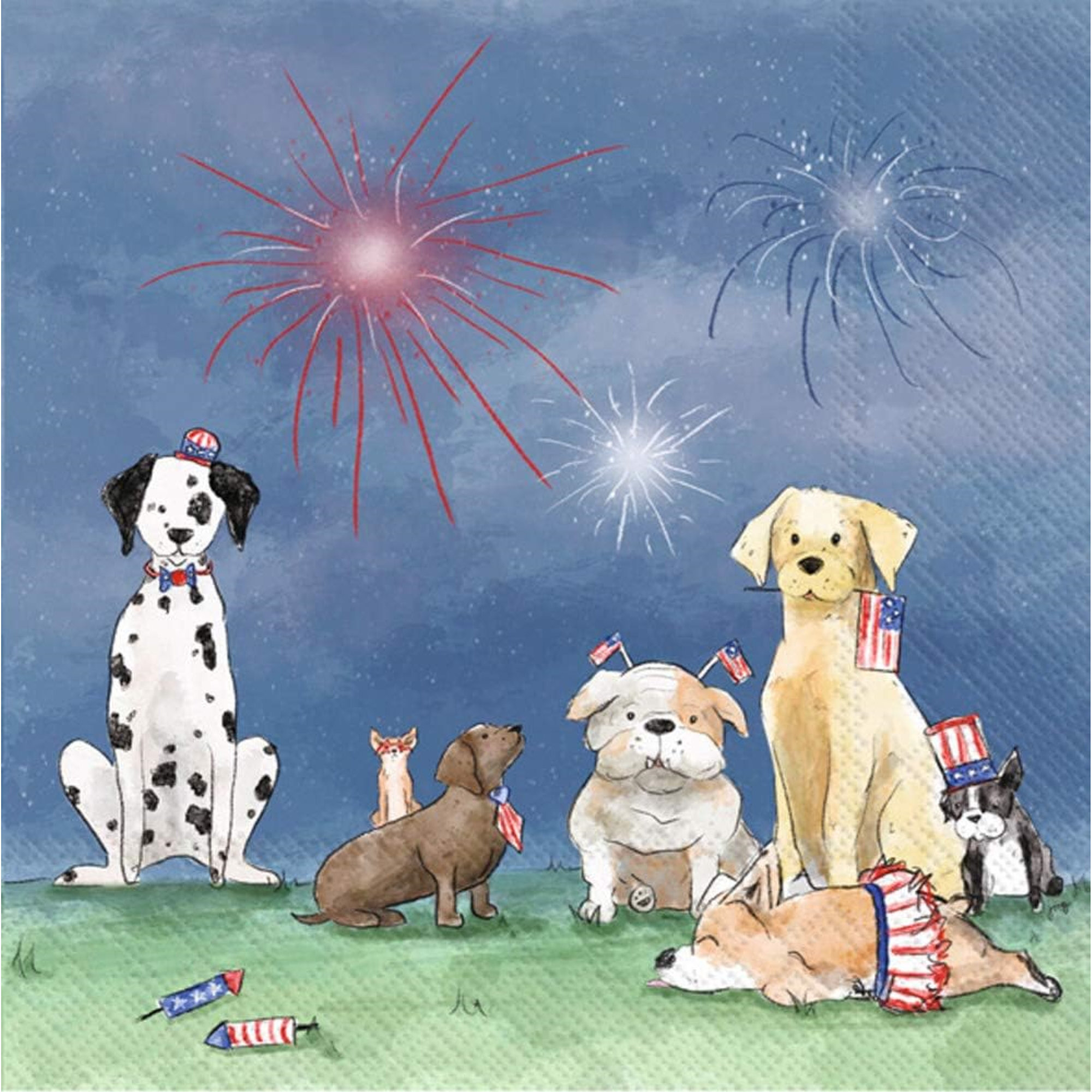 Winston Porter Paper Cocktail Napkins, 5" x 5", Patriotic Pups (Pack of